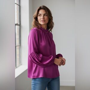 Alice & Trixie Back Cutout Silk Blouse Purple Size Small